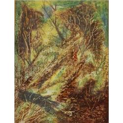George Campbell RHA (1917-1979), WOMAN IN PLAID SHAWL AND A CHILD IN MIDST OF A FOREST, signe...
