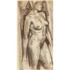 Image 1 : George Campbell RHA (1917-1979), STANDING FEMALE NUDE, signed lower left, conte crayon on p...