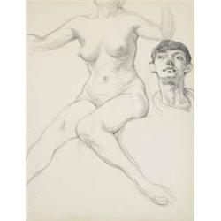 Sir William Orpen RA RI HRHA (1878-1931), FEMALE NUDE WITH STUDY OF A MAN’S HEAD, pencil draw...