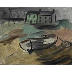 Norah McGuinness (1901-1980), THE BEACHED BOAT, with an embossed studio label signed by the a...