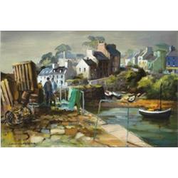Kenneth Webb RWA FRSA RUA (b.1927), MENDING NETS, ROUNDSTONE, signed lower left; inscribed st...