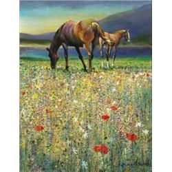 Kenneth Webb RWA FRSA RUA (b.1927), MARE AND FOAL IN PASTURE, signed lower right, oil on ca...