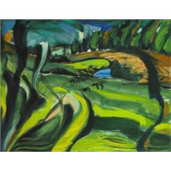 Robert Armstrong ANCAD (b.1953), LANDSCAPE WITH CATTLE AND RIVER-BED, signed and dated [1991]...