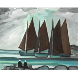 Markey Robinson (1918-1999), GALWAY HOOKERS, signed lower left, oil on board, 51 by 64cm....