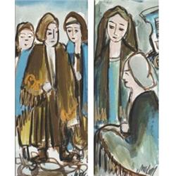 Markey Robinson (1918-1999), TRAVELLER WOMEN and SHAWLIES (A PAIR), each signed lower right...