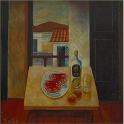 Graham Knuttel (b.1954), STILL LIFE WITH WATERMELON SLICES, signed lower left, oil on canva...