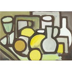 Markey Robinson (1918-1999), STILL LIFE WITH CARAFE AND GOBLET, signed lower left, gouache...