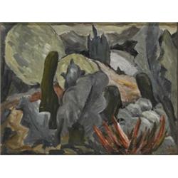 Anne King-Harman (1919-1979), CACTI IN LANDSCAPE, signed lower right; inscribed on reverse...