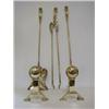 Image 1 : A BRASS FIRE COMPANION SET, 19th Century, with andirons (5  30-50...