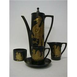 A PORTMEIRION COFFEE SET, 'Pheonix' pattern, designed by John Cyffley, coffee pot/cover, cream ju...