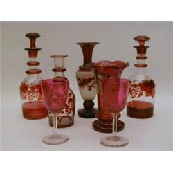 SEVEN ITEMS OF VICTORIAN RUBY COLOURED GLASS, (7)  20-40...