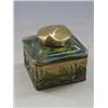 Image 1 : AN ART NOUVEAU IRIDESCENT GLASS INK CONTAINER, early 20th Century, stylized metal mounts, marked ...