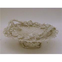 A BELLEEK OVAL BASKET, rose decorated, length 20cm (minor damage)  50-80...