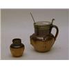Image 1 : A SALTGLAZE STONEWARE MUSTARD POT, sprigged Bacchus decoration, metal mount, impressed 'H' height...