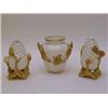 Image 1 : A ROYAL WORCESTER TWIN HANDLED VASE, applied gilded swags, height 9cm and a pair of small vases m...