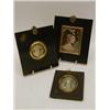 Image 1 : A SERIES OF THREE JAPANNED PORTRAIT MINIATURE FRAMES, containing printed portraits after Reynolds...