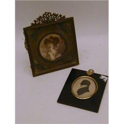 AN OVAL PORTRAIT SILHOUETTE, c.1830, young man, bronzed detail, and a facsimilie Lady Belty Foste...