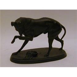 A BRONZED GREYHOUND FIGURE, 19th Century, bandaged foreleg, on oval plinth, height 12cm  30-50...