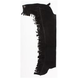 _NEW!_ Black Leather Western Show Fringe Suede Chaps (2 PAIRS) [c0140] FREE S&H