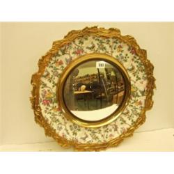 Unusual ormolu framed Burleigh ware wall plaque with floral and bird decoration and central conve…