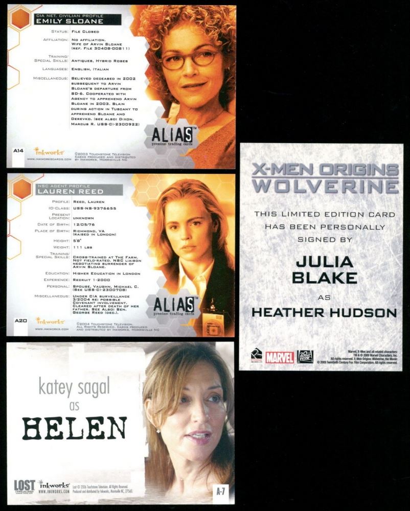 Lot of (4) Autograph Insert Cards with 2004 Alias Season Three