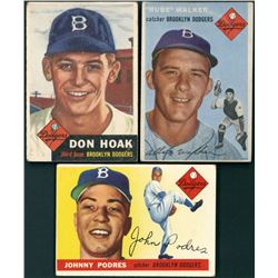 Lot of (3) Vintage Baseball Cards with Johnny Podres 1955 Topps #25, Al Walker 1954 Topps #153 & Don