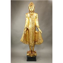 Thailand Large HumansizeWood Carved Gilded Guanyin