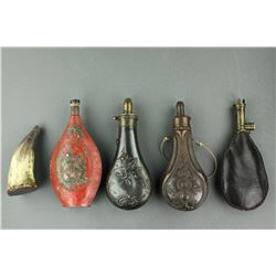 5 Pc Gun Powder Flasks 18/19th C.