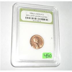 1959-D LINCOLN WHEAT PENNY CERTIFIED BY INB *BRILLIANT UNCIRCULATED* SERIAL # 2213130519!!