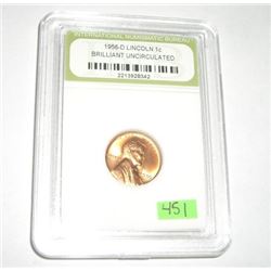 1956-D LINCOLN WHEAT PENNY CERTIFIED BY INB *BRILLIANT UNCIRCULATED* SERIAL # 2213928342!!
