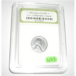 1943 WWII STEEL LINCOLN WHEAT PENNY CERTIFIED BY INB *EMERGENCY ISSUE* SERIAL # 2213189751!!