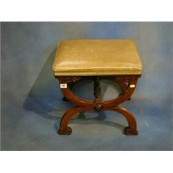 A Victorian Pugin designed X framed stool the seat upholstered cream hide, 18" (slight worm) £275...