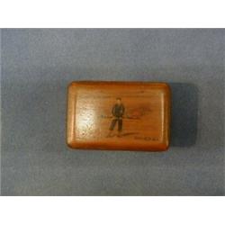 A WWI Trench Art box marked Antwerp Royal Naval Division 1914 with hinged lid 3" £20-30...
