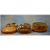 Image 1 : A gentleman's fine quality Georgian circular inlaid walnutwood travelling set with brass drop han...