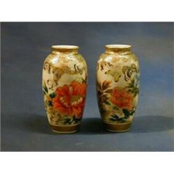 A pair of 19th Century fine quality Japanese Satsuma porcelain vases decorated butterflies amidst...
