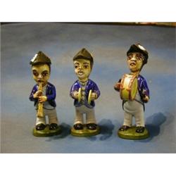 3 Continental Majolica bandsmen, the base impressed Ceramicas V Mora (Hijo) Manises £40-60...