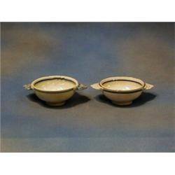 2 Quimper twin handled bowls decorated figures and marked I B Quimper, 5" £20-30...