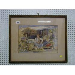19th Century watercolour drawing "Turkish Green Grocer by a Bay" 11" x 14" £50-100...