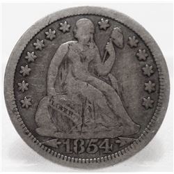 1854 w/ Arrows Seated Silver Dime VF+ Details