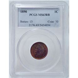 1890 Indian Head Cent "PCGS MS63 RB" RARE