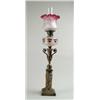 LARGE GLASS AND BRASS BANQUET LAMP