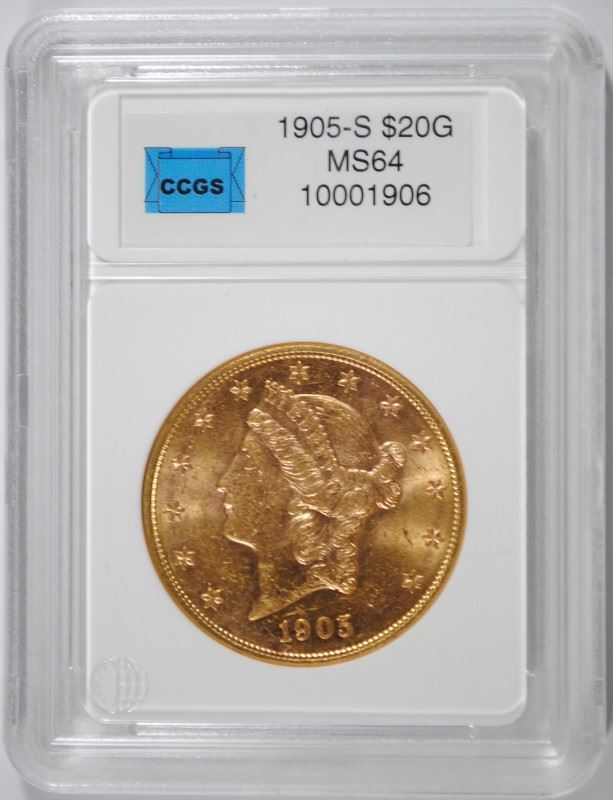 1905-S $20.00 GOLD LIBERTY, CCGS MS-64 RARE DATE!