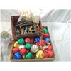 Image 1 : BOX LOT VINTAGE CHRISTMAS ORNAMENTS & NATIVITY SCE
