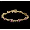 Image 1 : 4.73ctw Pink Sapphire and Diamond Bracelet - 14KT Yellow Gold