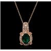 Image 2 : 14KT Rose Gold 1.83ct Emerald and Diamond Pendant With Chain