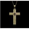 Image 2 : 14KT Yellow Gold 0.25ct Sapphire Cross Pendant With Chain