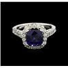 Image 1 : 3.00ct Blue Sapphire and Diamond Ring - 14KT White Gold