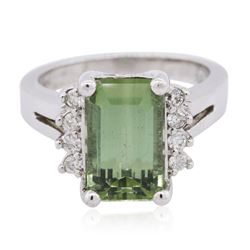 14KT White Gold 4.41ct Green Tourmaline and Diamond Ring