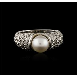 18KT White Gold Pearl and Diamond Ring