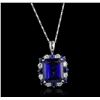 Image 1 : 14KT White Gold EGL USA Cert 12.69ctw Sapphire and Diamond Pendant With Chain